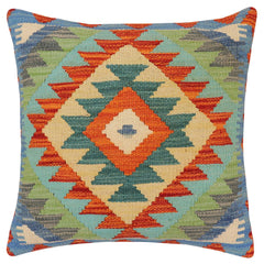 handmade Traditional Pillow Rust Blue Hand-Woven SQUARE 100% WOOL Hand woven turkish pillow 2 x 2