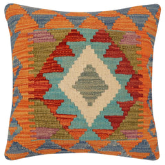 handmade Traditional Pillow Rust Blue Hand-Woven SQUARE 100% WOOL Hand woven turkish pillow 2 x 2