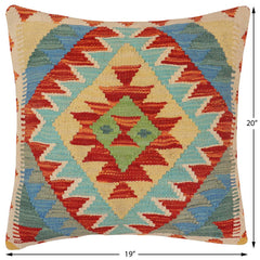 handmade Traditional Pillow Rust Blue Hand-Woven SQUARE 100% WOOL Hand woven turkish pillow PILLOW