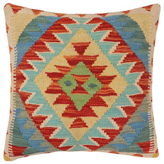 handmade Traditional Pillow Rust Blue Hand-Woven SQUARE 100% WOOL Hand woven turkish pillow PILLOW