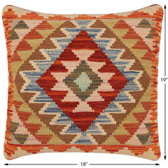 handmade Traditional Pillow Rust Blue Hand-Woven SQUARE 100% WOOL Hand woven turkish pillow 2 x 2