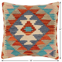 handmade Traditional Pillow Rust Blue Hand-Woven SQUARE 100% WOOL Hand woven turkish pillow 2 x 2