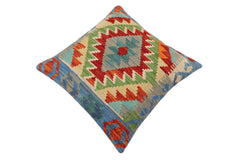 handmade Traditional Pillow Rust Blue Hand-Woven SQUARE 100% WOOL Hand woven turkish pillow2' x 2'