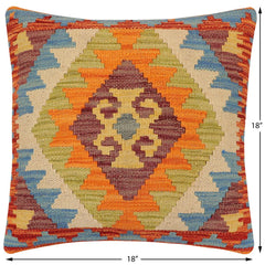 handmade Traditional Pillow Rust Blue Hand-Woven SQUARE 100% WOOL Hand woven turkish pillow2' x 2'
