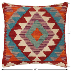 handmade Traditional Pillow Rust Blue Hand-Woven SQUARE 100% WOOL Hand woven turkish pillow2' x 2'