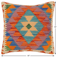 handmade Traditional Pillow Rust Blue Hand-Woven SQUARE 100% WOOL Hand woven turkish pillow 2 x 2