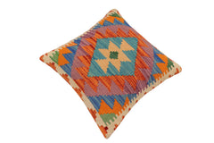 handmade Traditional Pillow Rust Blue Hand-Woven SQUARE 100% WOOL Hand woven turkish pillow 2 x 2