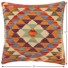 handmade Traditional Pillow Rust Blue Hand-Woven SQUARE 100% WOOL Hand woven turkish pillow 2 x 2