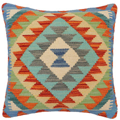 handmade Traditional Pillow Rust Blue Hand-Woven SQUARE 100% WOOL Hand woven turkish pillow 2 x 2