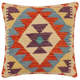 handmade Traditional Pillow Rust Blue Hand-Woven SQUARE 100% WOOL Hand woven turkish pillow 2 x 2
