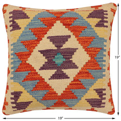 handmade Traditional Pillow Rust Blue Hand-Woven SQUARE 100% WOOL Hand woven turkish pillow 2 x 2