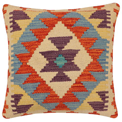handmade Traditional Pillow Rust Blue Hand-Woven SQUARE 100% WOOL Hand woven turkish pillow 2 x 2