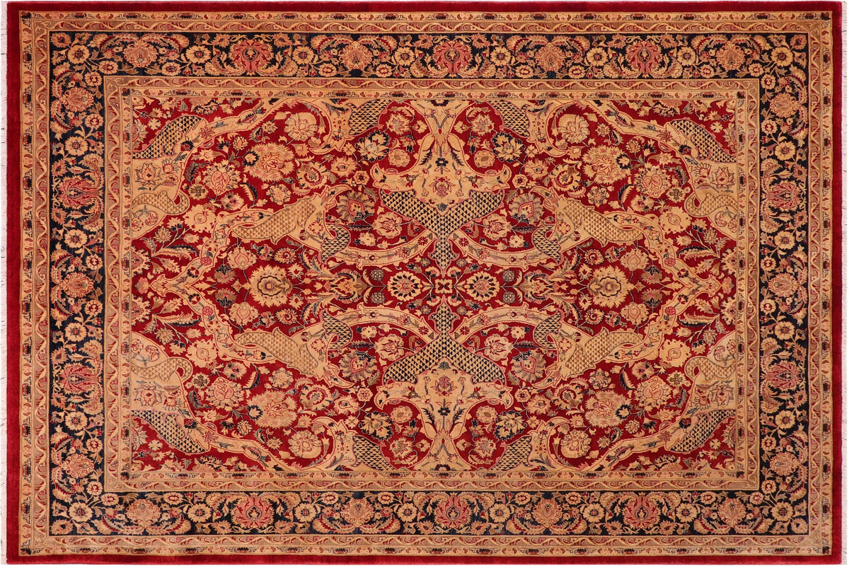 8x10 hand knotted Vegetable Dyed wool rug in red and blue - Agra Vickie