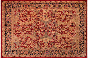 8x10 hand knotted Vegetable Dyed wool rug in red and blue - Agra Vickie