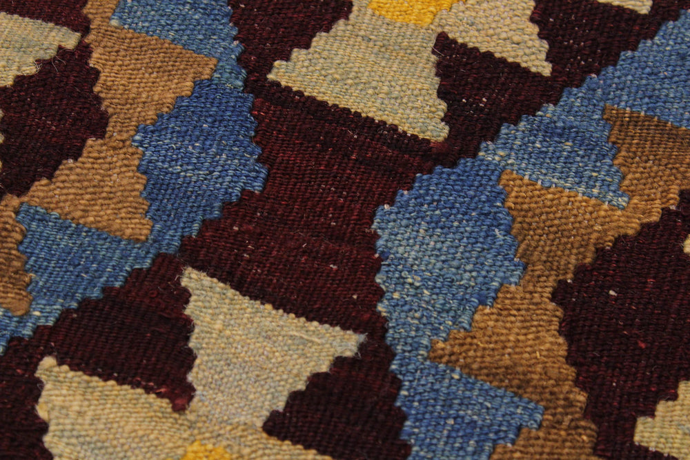 handmade Geometric Kilim Brown Blue Hand-Woven RECTANGLE 100% WOOL area rug 6 x 8