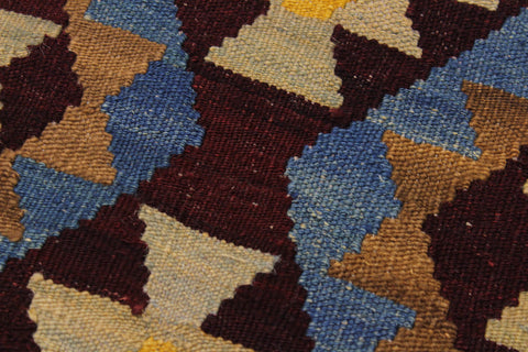 handmade Geometric Kilim Brown Blue Hand-Woven RECTANGLE 100% WOOL area rug 6 x 8