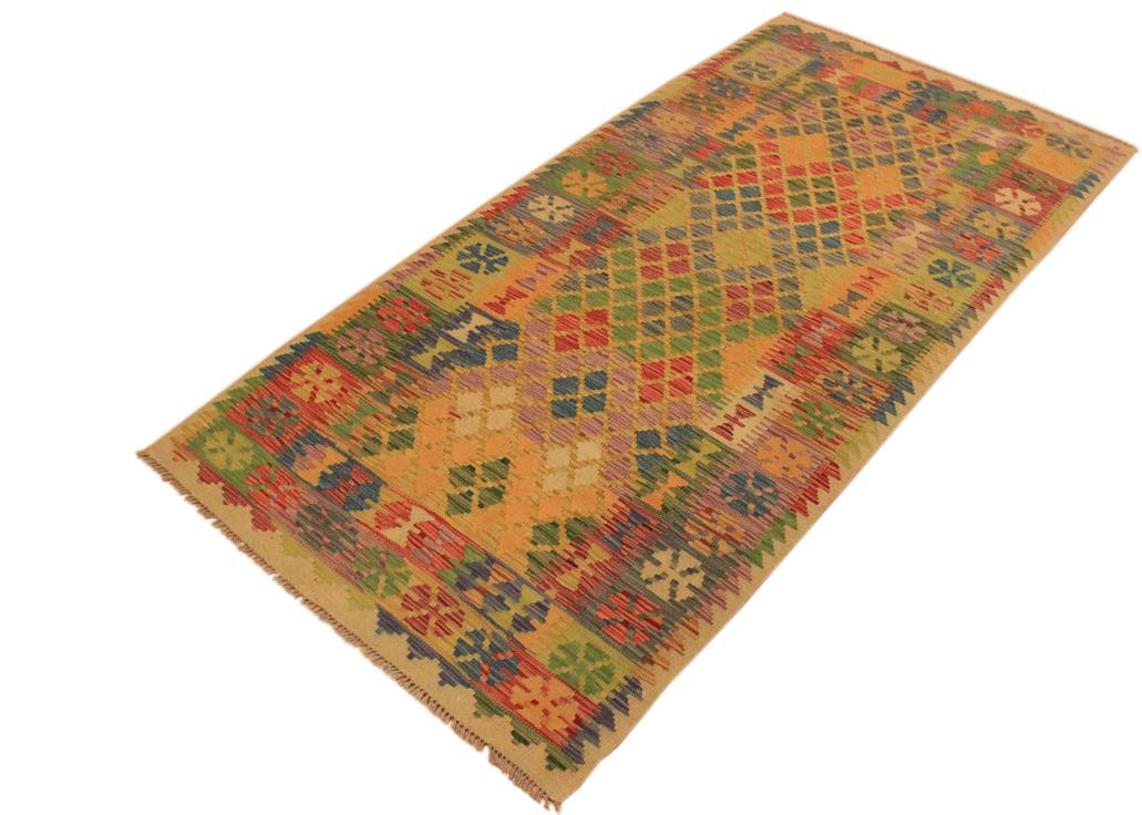 Flat Weave Kilim Antique Navaho Vintage handmade Geometric Kilim Beige Blue Hand-Woven Rectangle 100% Wool Area Rug 4x7 