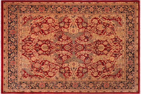 handmade Traditional Agra Red Blue Hand Knotted RECTANGLE 100% WOOL area rug 8x10