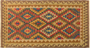handmade Geometric Kilim Brown Blue Hand-Woven RECTANGLE 100% WOOL area rug 4 x 6