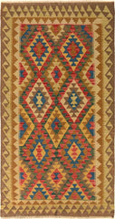 Flat Weave Kilim Antique Navaho Vintage handmade Geometric Kilim Brown Blue Hand-Woven Rectangle 100% Wool Area Rug 4x6 