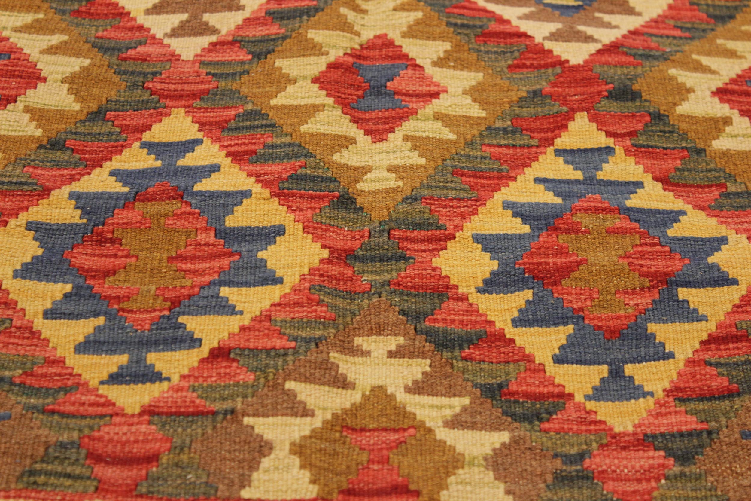 handmade Geometric Kilim Brown Blue Hand-Woven RECTANGLE 100% WOOL area rug 4 x 6