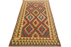 handmade Geometric Kilim Brown Blue Hand-Woven RECTANGLE 100% WOOL area rug 4 x 6