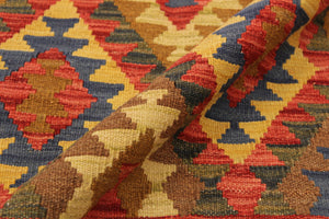 handmade Geometric Kilim Brown Blue Hand-Woven RECTANGLE 100% WOOL area rug 4 x 6