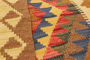 handmade Geometric Kilim Brown Blue Hand-Woven RECTANGLE 100% WOOL area rug 4 x 6