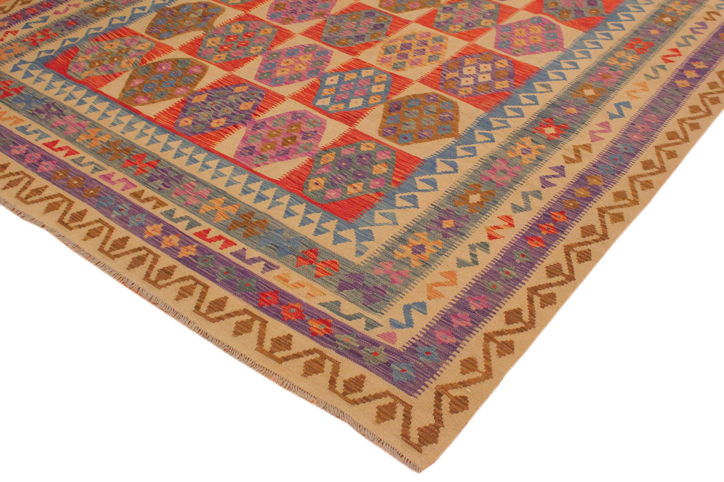 handmade Geometric Kilim Beige Blue Hand-Woven RECTANGLE 100% WOOL area rug 8 x 11