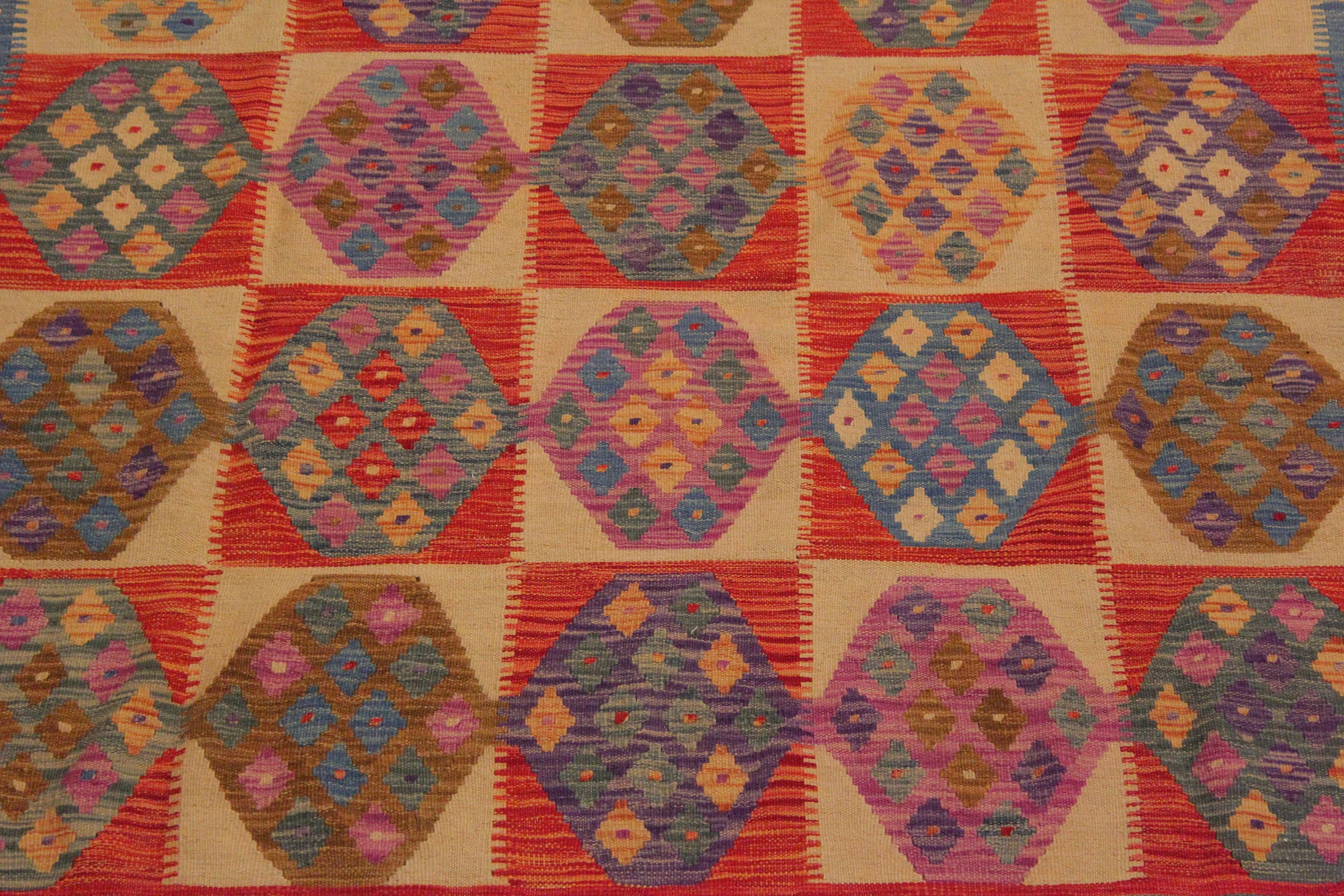 handmade Geometric Kilim Beige Blue Hand-Woven RECTANGLE 100% WOOL area rug 8 x 11