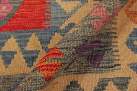 handmade Geometric Kilim Beige Blue Hand-Woven RECTANGLE 100% WOOL area rug 8 x 11