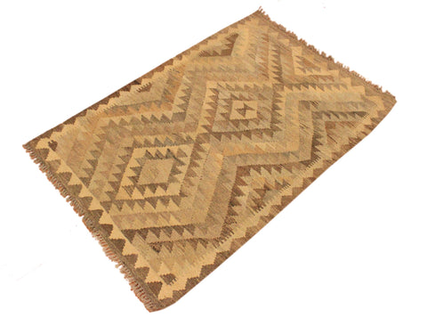 handmade Geometric Kilim Gray Brown Hand-Woven RECTANGLE 100% WOOL area rug 3' x 4'