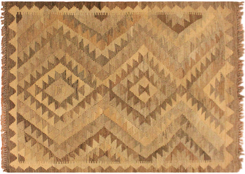 handmade Geometric Kilim Gray Brown Hand-Woven RECTANGLE 100% WOOL area rug 3' x 4'