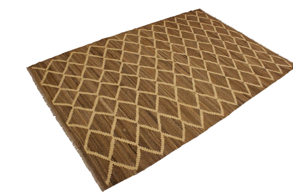 handmade Modern Kilim Bluish Gray Beige Hand-Woven RECTANGLE 100% WOOL area rug 5' x 8'