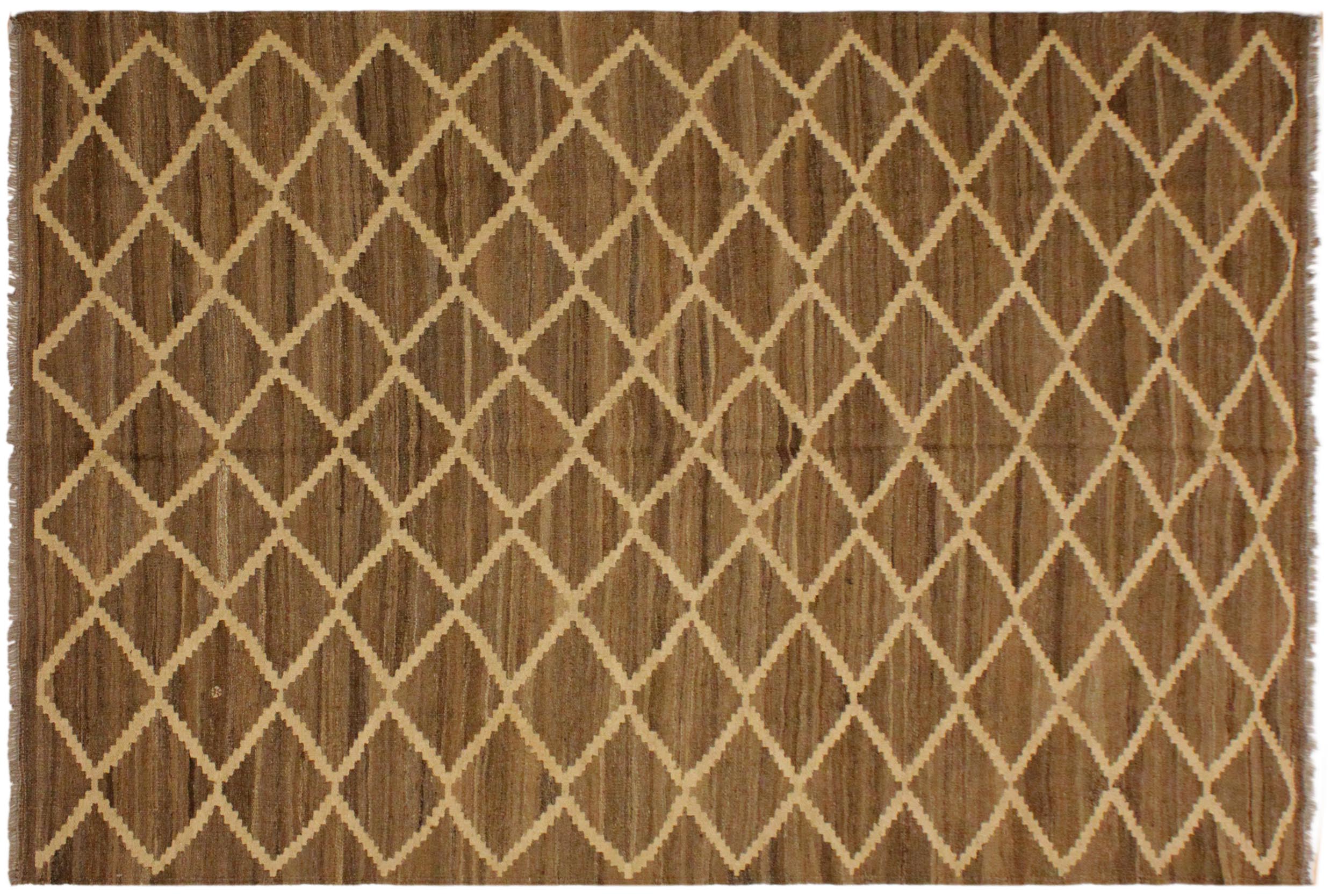 handmade Modern Kilim Bluish Gray Beige Hand-Woven RECTANGLE 100% WOOL area rug 5' x 8'