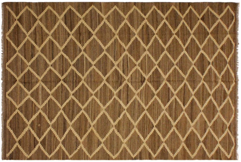 handmade Modern Kilim Bluish Gray Beige Hand-Woven RECTANGLE 100% WOOL area rug 5' x 8'