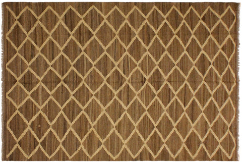 handmade Modern Kilim Bluish Gray Beige Hand-Woven RECTANGLE 100% WOOL area rug 5' x 8'