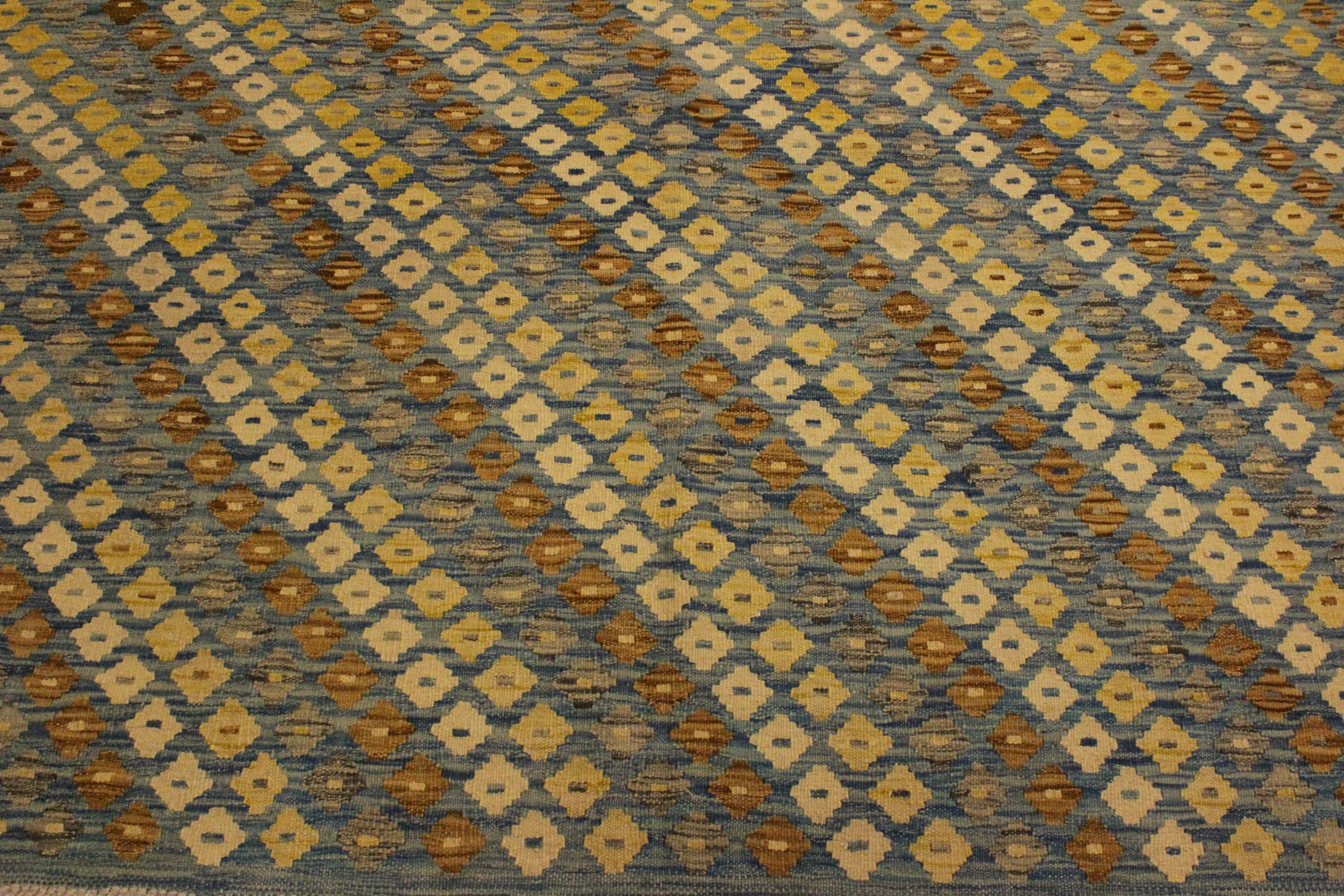 handmade Modern Kilim Blue Brown Hand-Woven RECTANGLE 100% WOOL area rug 6x8