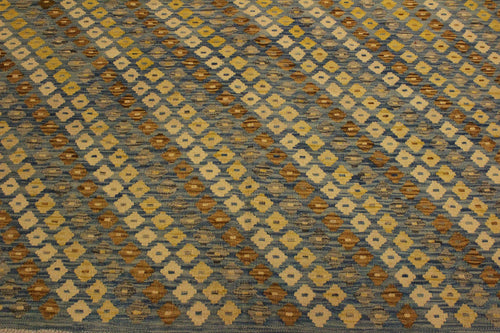 handmade Modern Kilim Blue Brown Hand-Woven RECTANGLE 100% WOOL area rug 6x8