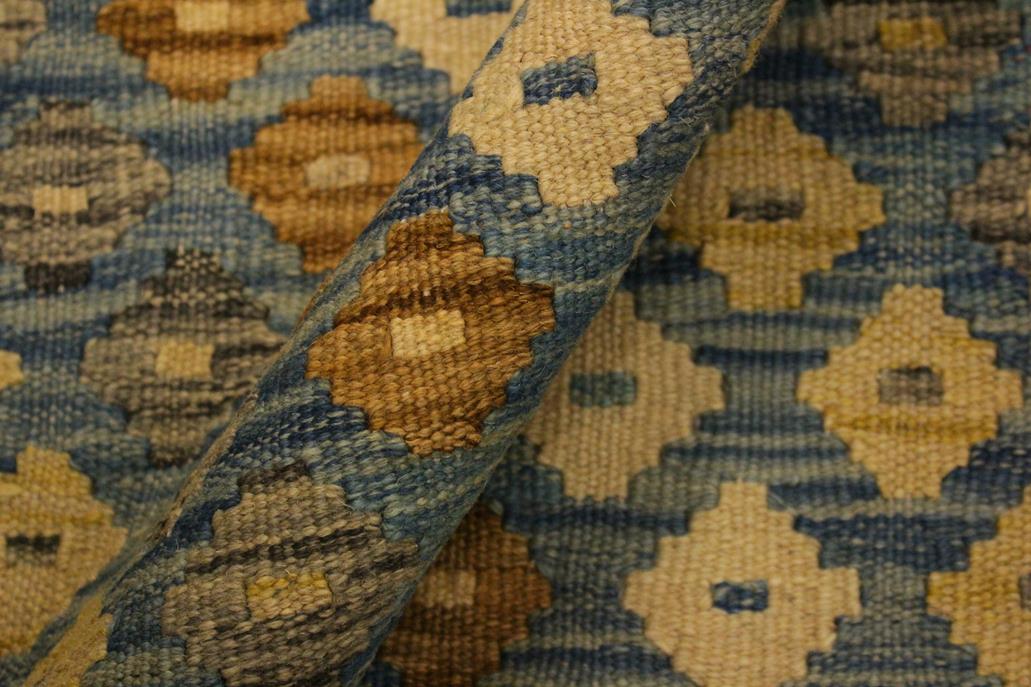 Flat Weave Kilim Antique Navaho Vintage handmade Modern Kilim Blue Brown Hand-Woven Rectangle 100% Wool Area Rug 6x8 