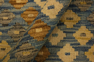 handmade Modern Kilim Blue Brown Hand-Woven RECTANGLE 100% WOOL area rug 6x8