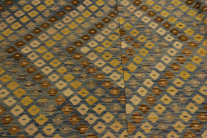 handmade Modern Kilim Blue Brown Hand-Woven RECTANGLE 100% WOOL area rug 6x8