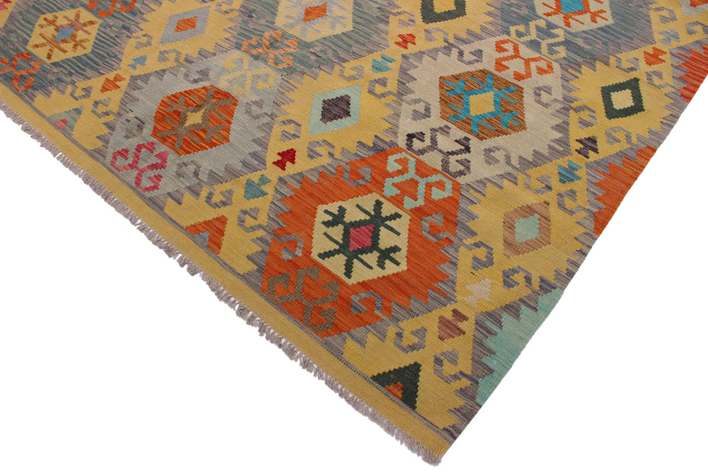 handmade Geometric Kilim Gold Gray Hand-Woven RECTANGLE 100% WOOL area rug 7 x 10