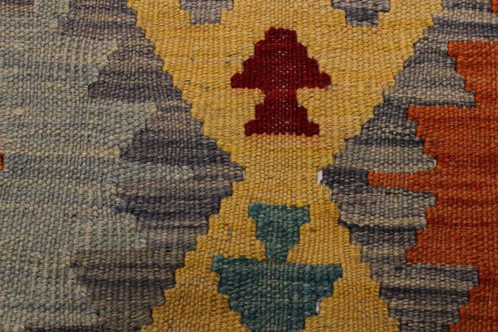 handmade Geometric Kilim Gold Gray Hand-Woven RECTANGLE 100% WOOL area rug 7 x 10