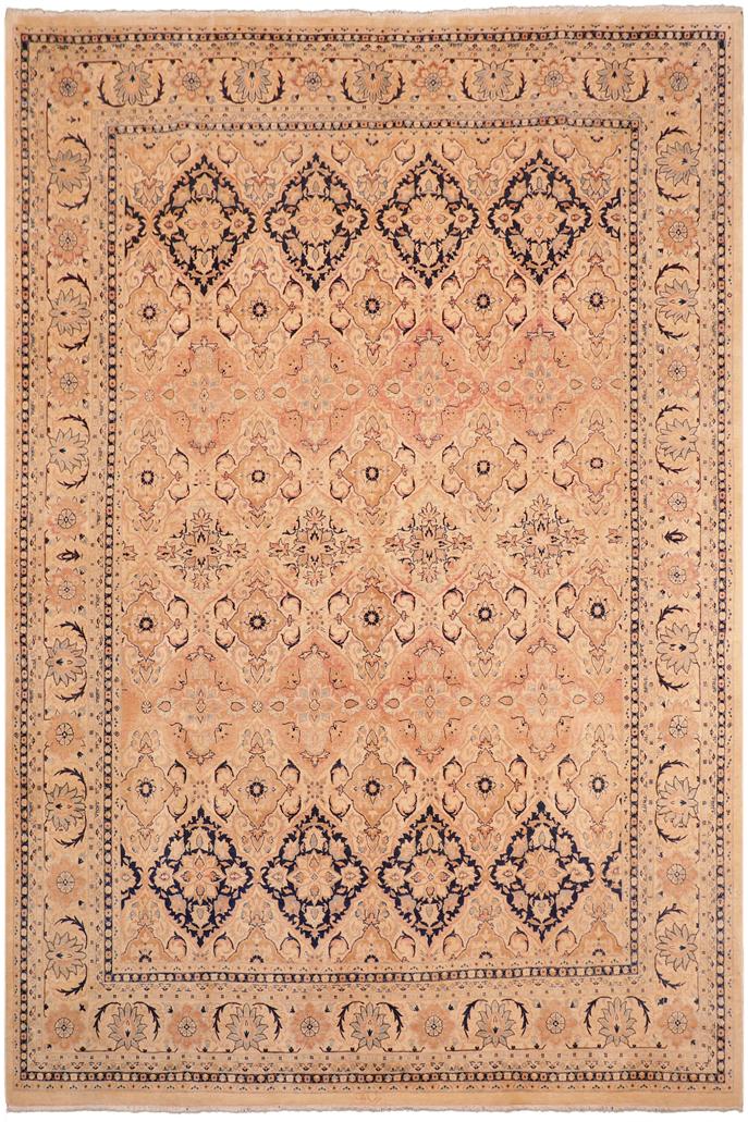 Traditional Kashan Mattie Beige Blue Hand Knotted Area rugs 8 x 10