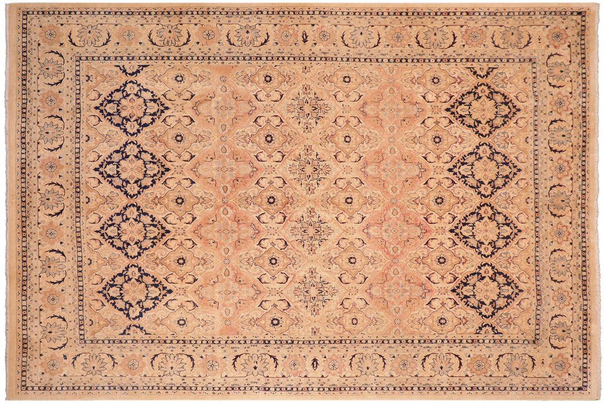 8x10 hand knotted Vegetable Dyed wool rug in beige and blue - Kashan Mattie