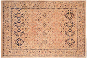8x10 hand knotted Vegetable Dyed wool rug in beige and blue - Kashan Mattie