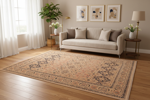 handmade Transitional Kashan Beige Blue Hand Knotted RECTANGLE 100% WOOL area rug 8x10