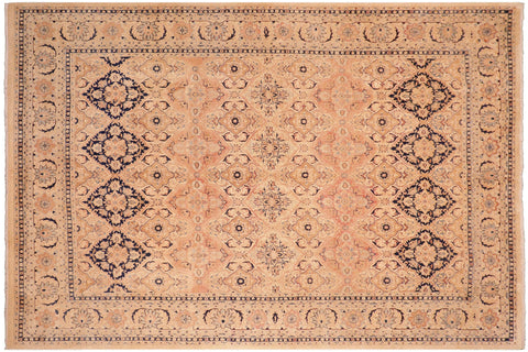 handmade Transitional Kashan Beige Blue Hand Knotted RECTANGLE 100% WOOL area rug 8x10
