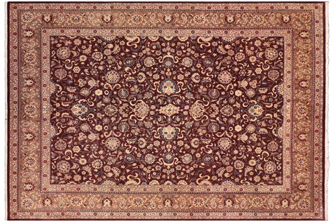 handmade Transitional  Maroon Brown Hand Knotted RECTANGLE 100% WOOL area rug 8x10